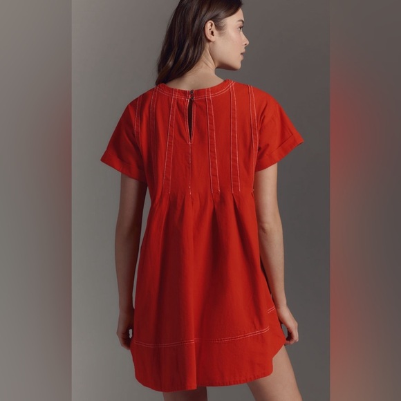 NWT! Anthropologie Pilcro Short-Sleeve Denim Mini Swing Dress - Size Large 🧸 - Picture 3 of 9